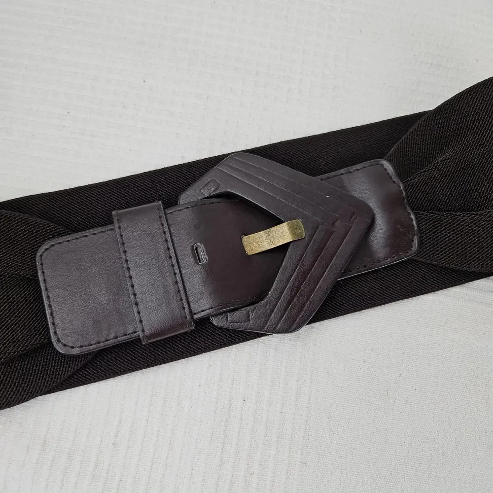 Kimchi Blue Art Deco Elastic Big Buckle Belt Sz M/L Dark Brown‎ Stretch UO